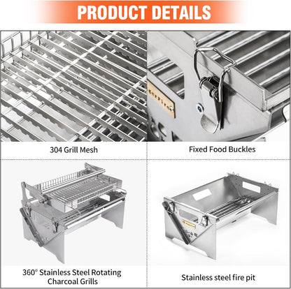 Barbecuegrill, draagbare barbecuegrill voor buiten, roestvrijstalen houtskoolgrill, opvouwbare BBQ-roker voor picknick, tuin, terras, camping, reizen, wandelen