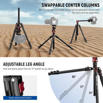 Camerastatief – Fotostatief – Videostatief – Tripod – Monopod – Verstelbare Middenkolom 180° en 360° Kogelkop – Tot 180,1 Cm, 8 Kg Draagvermogen