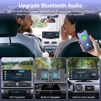 Carplay scherm voor auto 10,3 inch HD IPS draadloos compatibel met Apple Carplay & Android Auto, Touch Car Play Screen met SuperLink, 4K Dash Cam, 1080p Backup Camera, Loop Recording, Bluetooth Audio