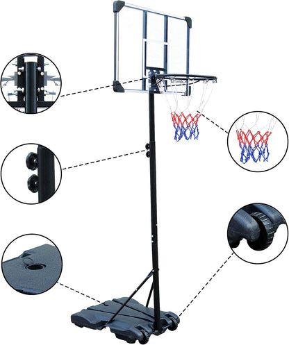 HIONRE Draagbare 7ft Basketbal Transparante Backboard Hoop Net Set Professionele Outdoor Basketbal Stand met Wielen, Verstelbare Hoge 165cm-213cm, Zwart