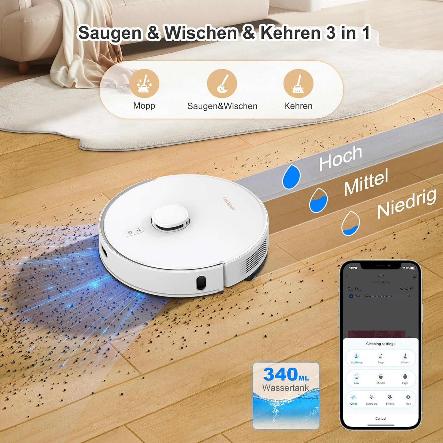 Robotstofzuiger – Dweilrobot – Stofzuigerrobot – Automatische Zuigrobot – Schoonmaakrobot – 3,5L Stofzak – 180 Min Looptijd – LiDAR Navigatie – Automatisch Legen – Sterke Zuigkracht – App Besturing