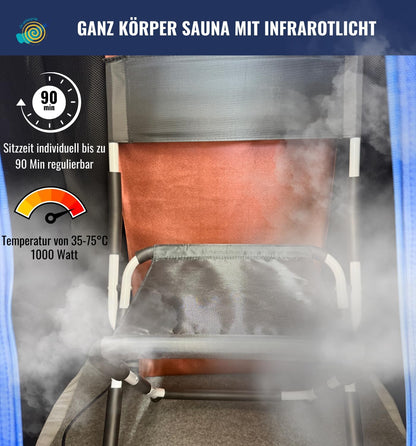 CHI-ENTERPISE Tourmaline Infrared Sauna XL Deluxe in Dark Blue Portable Folding Sauna for One Person Including Folding Chair | 107x96x85 | 1000 Watt - QUORE