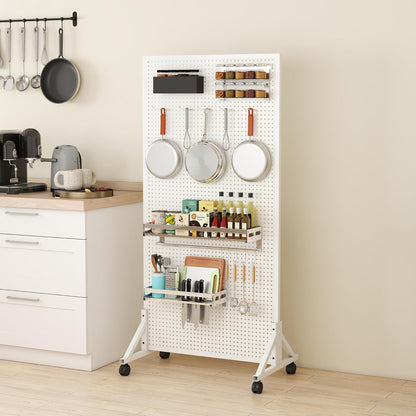 Pegboard Displaystandaard – Pegboard Standaard – Displayrek – Verkoopdisplay – Pegboard Paneel – Wit Vrijstaand Metalen Ontwerp – 60 x 33 x 120 cm Inclusief 20 Haken