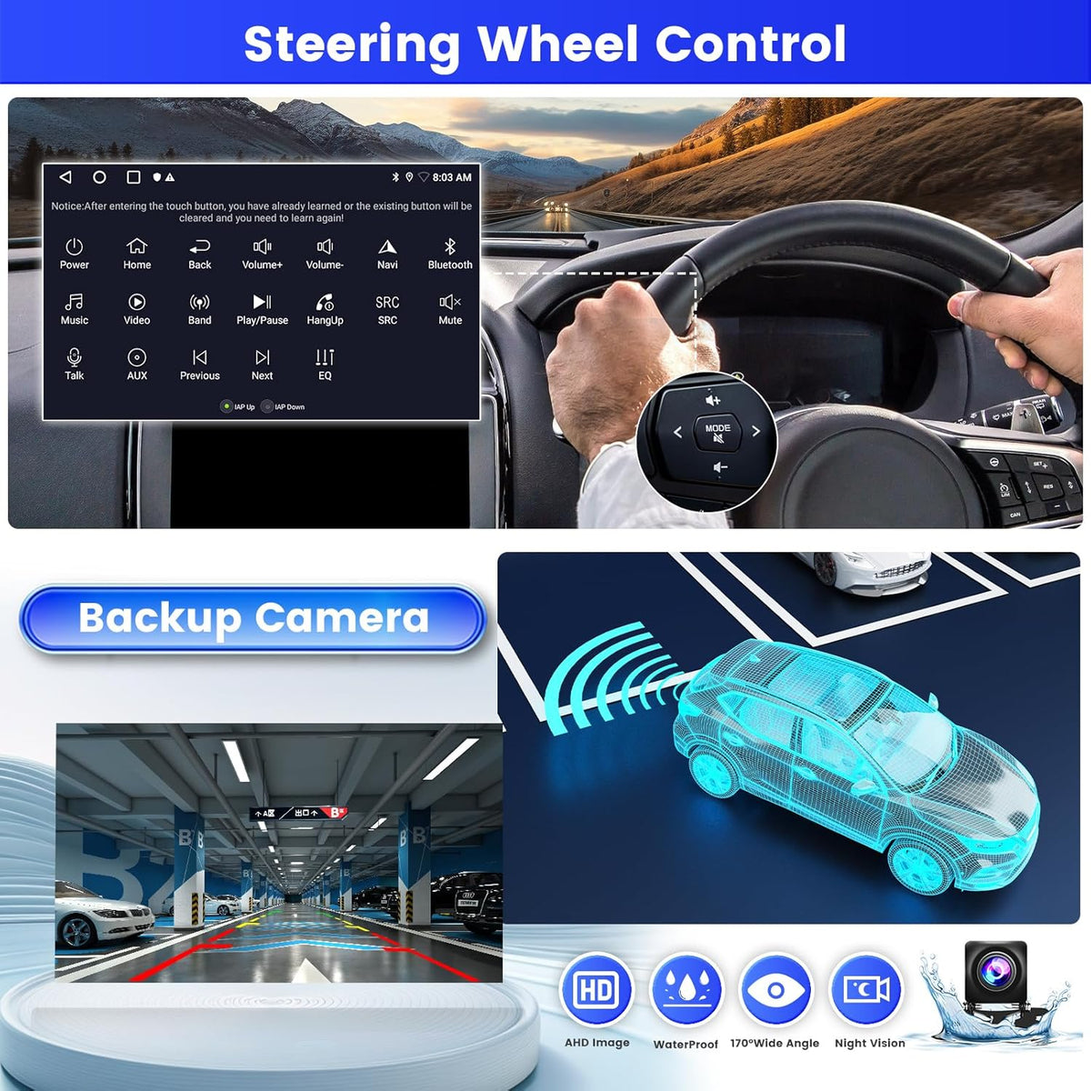 Inefala Android 2 Din Wireless CarPlay Autoradio met gemotoriseerd scherm 2+64G Draadloze met Bluetooth 1 DIN Bluetooth Stereo met Android Auto Mirror Link FM RDS GPS WiFi Achteruitrijcamera AUX USB
