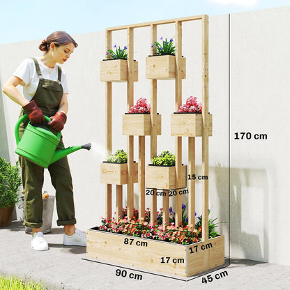Outsunny Planter with Climbing Frame and Baskets, Wooden Planter Flower Pot, 90 x 45 x 170 cm, For Garden, Balcony and Terrace, Flower Box for Climbing Plants