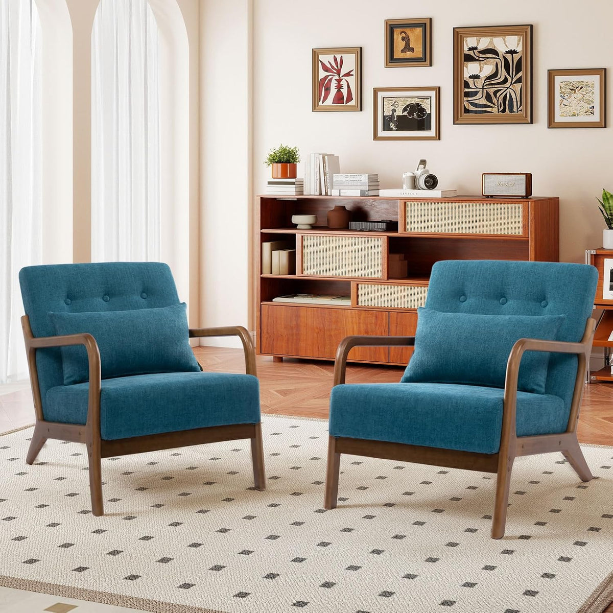 HollyHOME Armchair Living Room Comfortable Armchair Reading Chair Bedroom Relax Accent Chairs with Wooden Frame, Teal - QUORE
