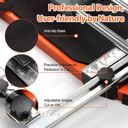 TILER 630 mm Tegelsnijder Handmatig, 25 inch Professionele Machine met Wolfraamcarbide Snijwiel,Basis en Antislip Steunen, Precieze Tegelsnijder voor Keramiek & Porselein, DIY & Vakmensen