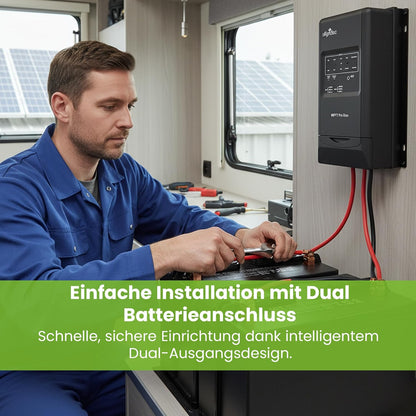 Offgridtec® MPPT Pro Duo laadregelaar 30A 12V 24V voor twee batterijcircuits. App beschikbaar voor Android.