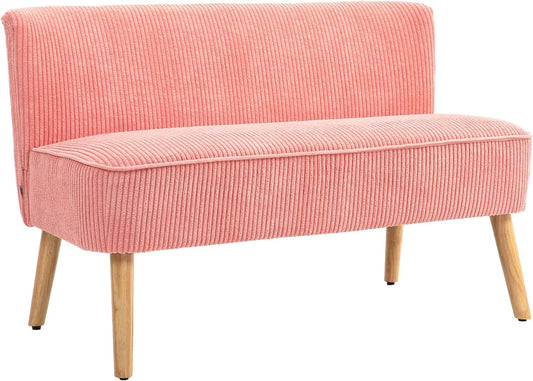 HOMCOM 2-Sitzer Sofa PolsterSofa Double Sofa Zweisitzer Sofa Cordartiges Polyester Schaumstoff für Wohnzimmer, Schlafzimmer 117 x 56.5 x 77 cm Rosa - QUORE