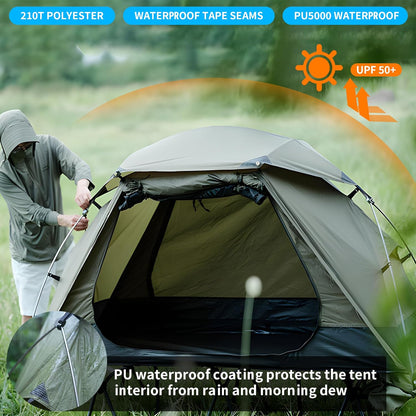 1 Man Oasis Tent 2 kg ultralicht, 7001 aluminium stangen, PU5000 waterdicht met 210T polyester, één-in-één ontwerp, compacte backpacktent met ventilatieramen, voor wandelen, vissen, reizen