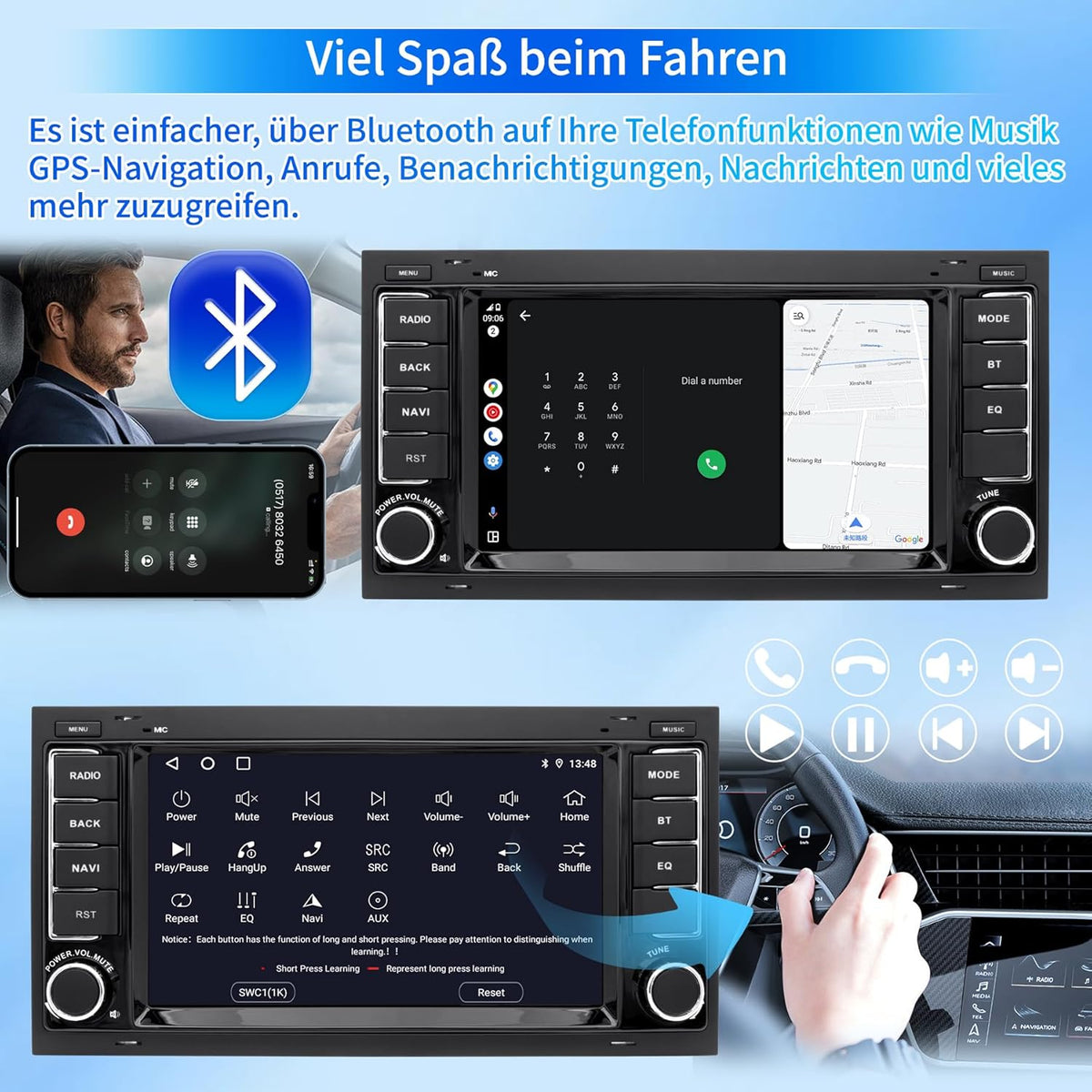 Autoradio – Multimedia Radio – Auto Stereo – Dashboard Radio – Navigatiesysteem – Android 13 OS – 7 Inch Touchscreen – Draadloos CarPlay & Android Auto