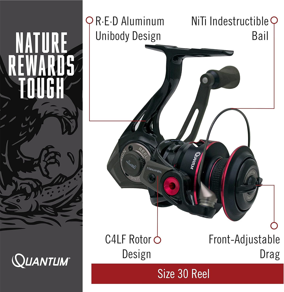 Zebco/Quantum Smoke S3 PT Inshore maat 30 6,0: 1 vertaling 88,9 cm Ophalen rate 20 LB MAX Drag Spinning Reel