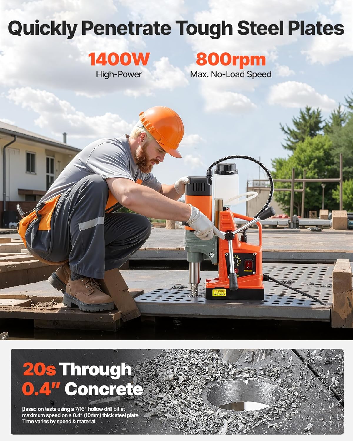 VEVOR Magnetic Drill 1350 W, Drill Diameter 50 mm, Power 12500 N, Max Stroke 210 mm with Cooling Connection, Column Drill for Metal Surfaces, DIY