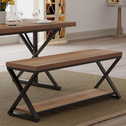 IBF Entryway Bank met opslag, industriële houten metalen opbergbank voor hal, eetkamer, woonkamer, Famrhouse schoenenrek indoor accent zitbanken voor foyer entree slaapkamer, rustiek eiken 120 cm