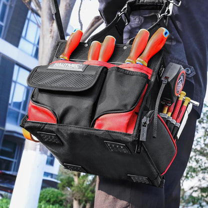 HAUTMEC Elektricien Gereedschapstas met onderdelenlade, waterbestendige HVAC-gereedschapstas, Heavy-Duty 37-Pocket Open Top Tool Tote met versterkte basis, verstelbare schouderriem - HT0174