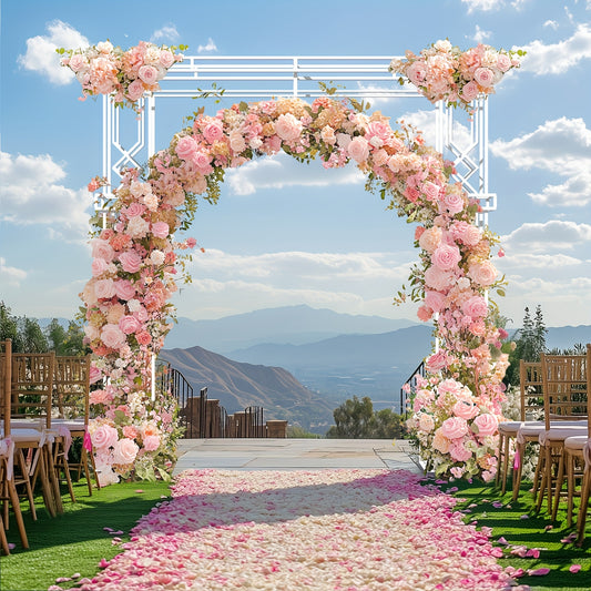 Moderne Witte Bruiloftsboog – Metalen Outdoor Arch Stand – Decoratieve Ceremonie- en Feestachtergrond voor Tuin, Verloving of Buitenevenementen