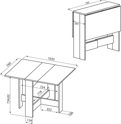 Symbiosis Trick B2 tafel, hout veredeld, blanc/chêne naturel, 73,4 x 103 x 76 cm