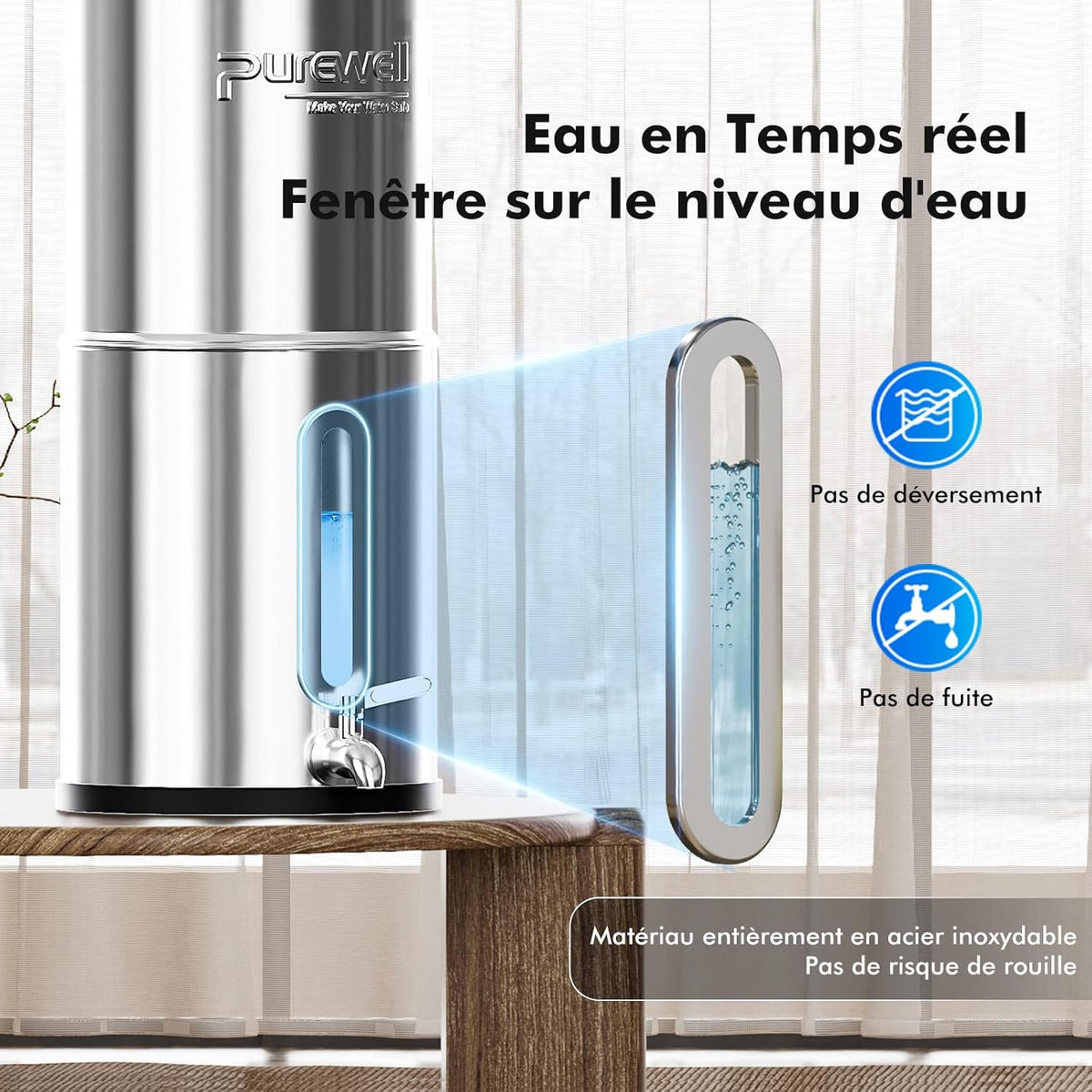 Zwaartekracht ultrafiltratie watersysteem – Waterfilter – Waterfiltersysteem – Drinkwaterfilter – Aanrechtfilter – 8,5 liter – 304 roestvrij staal