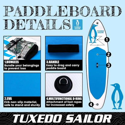 <font dir="auto" style="vertical-align: inherit;"><font dir="auto" style="vertical-align: inherit;">        Tuxedo Sailor Inflatable Stand-up Paddleboard 320 x 83 x 15 cm Inflatable SUP for All Skill Levels       </font></font>