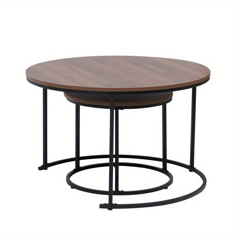 Ronde Salontafel Set – Bijzettafel – Nesting Tafels – Slaapkamer Tafels – Woonkamer Tafels – Industrieel Design – Metaal & Hout – Espresso Bruin – Ruimtebesparend & Duurzaam