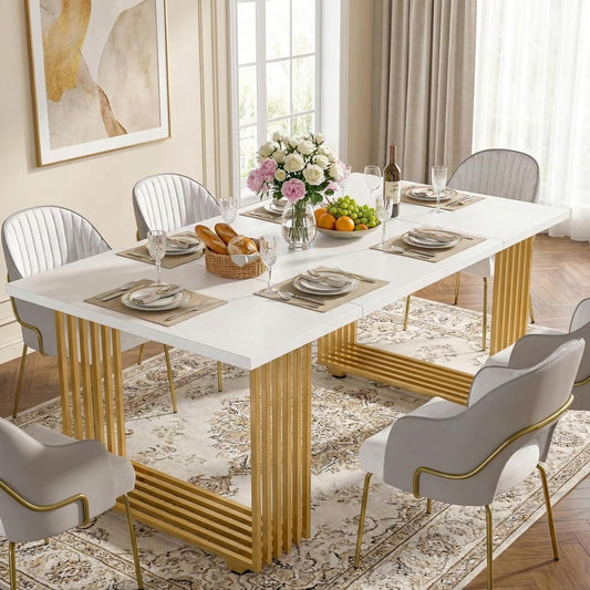 Eettafel – Rechthoekige Eetkamertafel – Witte Eettafel – Kitchen Dining Table – Houten Eettafel – Moderne Eetkamertafel – 180 x 80 cm – Water- en Krasbestendig Blad - QUORE