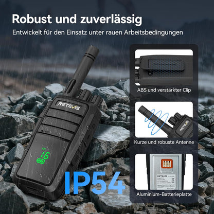 Retevis RT21H Walkie Talkies, IP54 waterbestendige portofoon, robuust, onzichtbaar scherm, USB-C-oplaadfunctie, PMR446, gebruiksvriendelijke portofoons met groot bereik voor fabrieken en de bouwsector