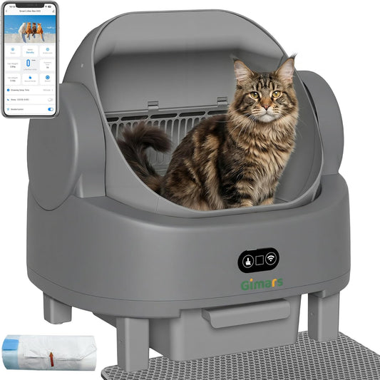 Gimars Open Top Design Zelfreinigende Kattenbak, Automatische Kattenbak voor Meerdere Katten & Senior Katten, App Controle met Veiligheidssensoren, Lage Geur, Inclusief Vuilniszakken & Kattenbak