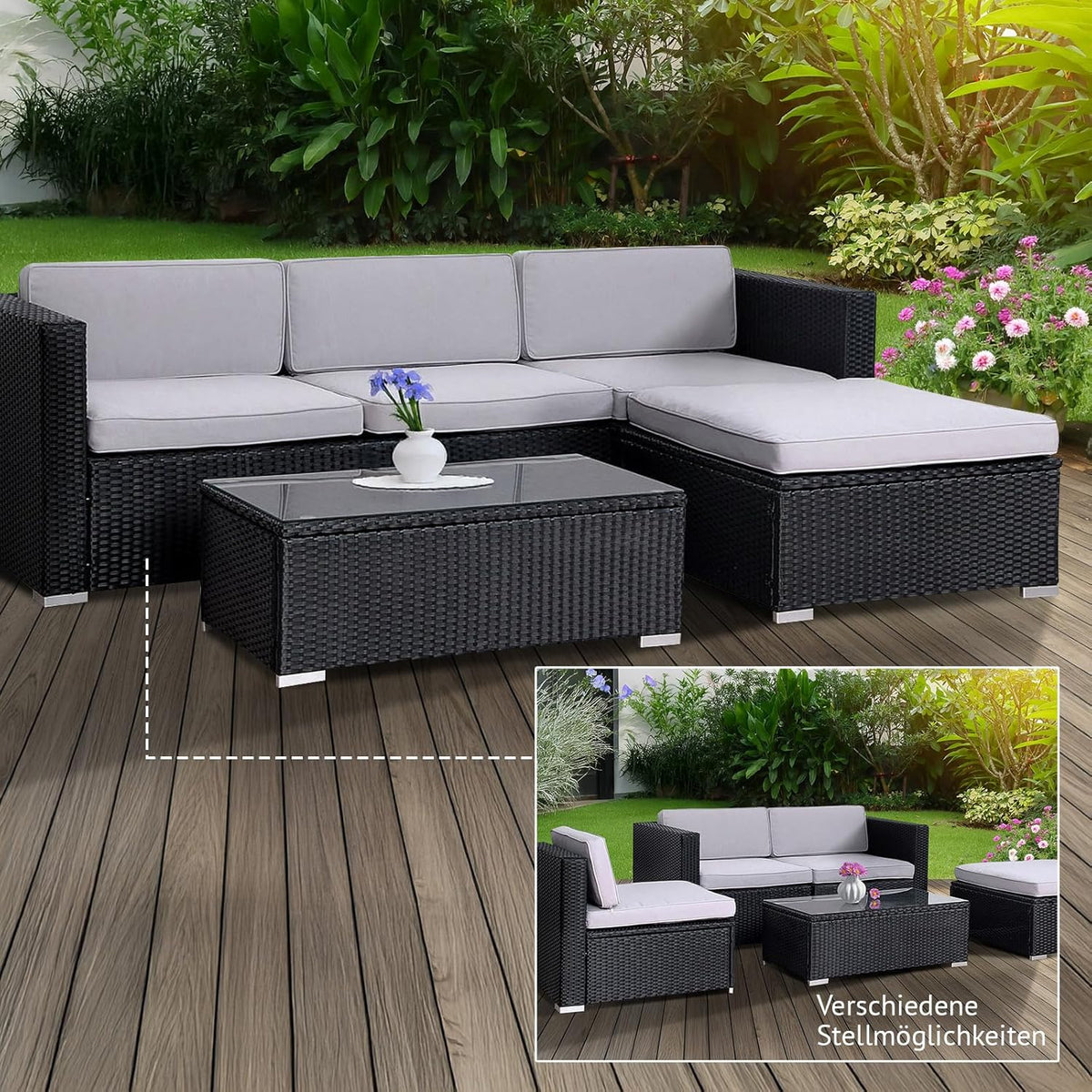 SVITA California Poly-Rattan Lounge Garden Set Sofa-Set Garnish Garden Furniture Couch-Set - QUORE