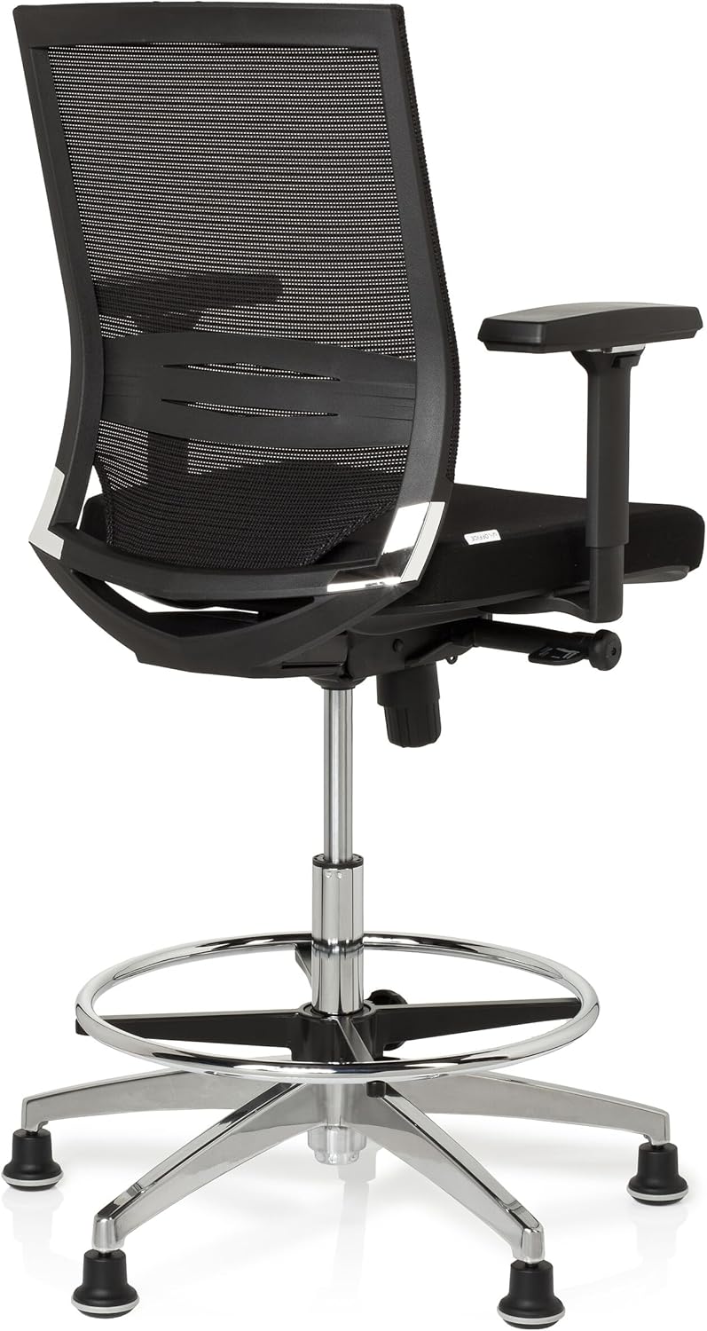 hjh OFFICE Top Work 77 657550 Werkstoel, bureaustoel, met stof/net, zwart, hoog, ergonomisch, stoel en voetensteun, in hoogte verstelbaar