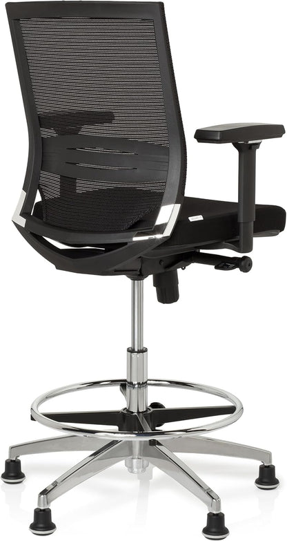 hjh OFFICE Top Work 77 657550 Werkstoel, bureaustoel, met stof/net, zwart, hoog, ergonomisch, stoel en voetensteun, in hoogte verstelbaar