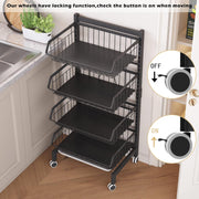 Groenterek - Keukenwagen - Stapelbare Fruitmand - Opbergwagen - met Afsluitbare Wielen - voor Badkamer - Keuken - Kantoor - Koolstofstaal - 39.2 x 31.3 x 87.5 cm - Zwart