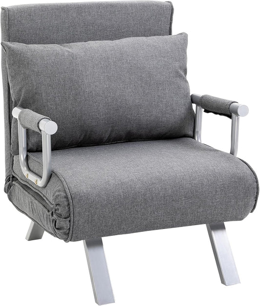 HOMCOM Sofa bed with armrests, 3-in-1 sofa bed, guest bed, foldable mattress, folding mattress, folding bed, chaise lounge, multifunctional, faux leather grey 65 x 69 x 80 cm - QUORE