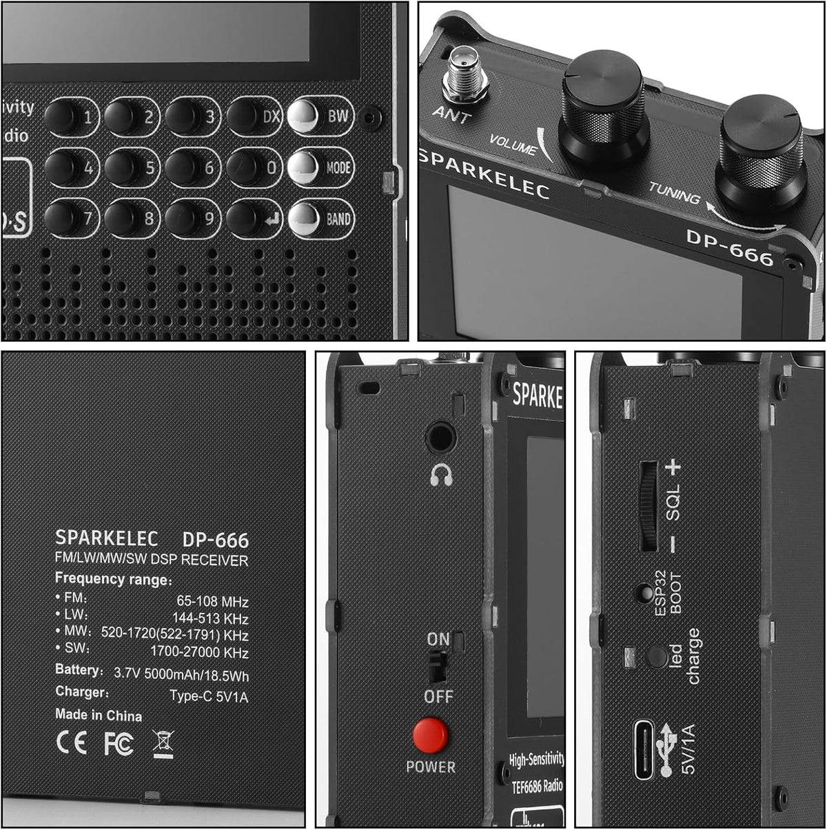 Raddy DP-666 DSP Wereldbandradio TEF6686 Chip, Professionele AM/FM/LW/MW/SW RDS Ontvanger, 2,8" Touchscreen + Stylus, 5000mAh Batterij, Telescoop- & Donut-antenne, Draagbaar met FW-update