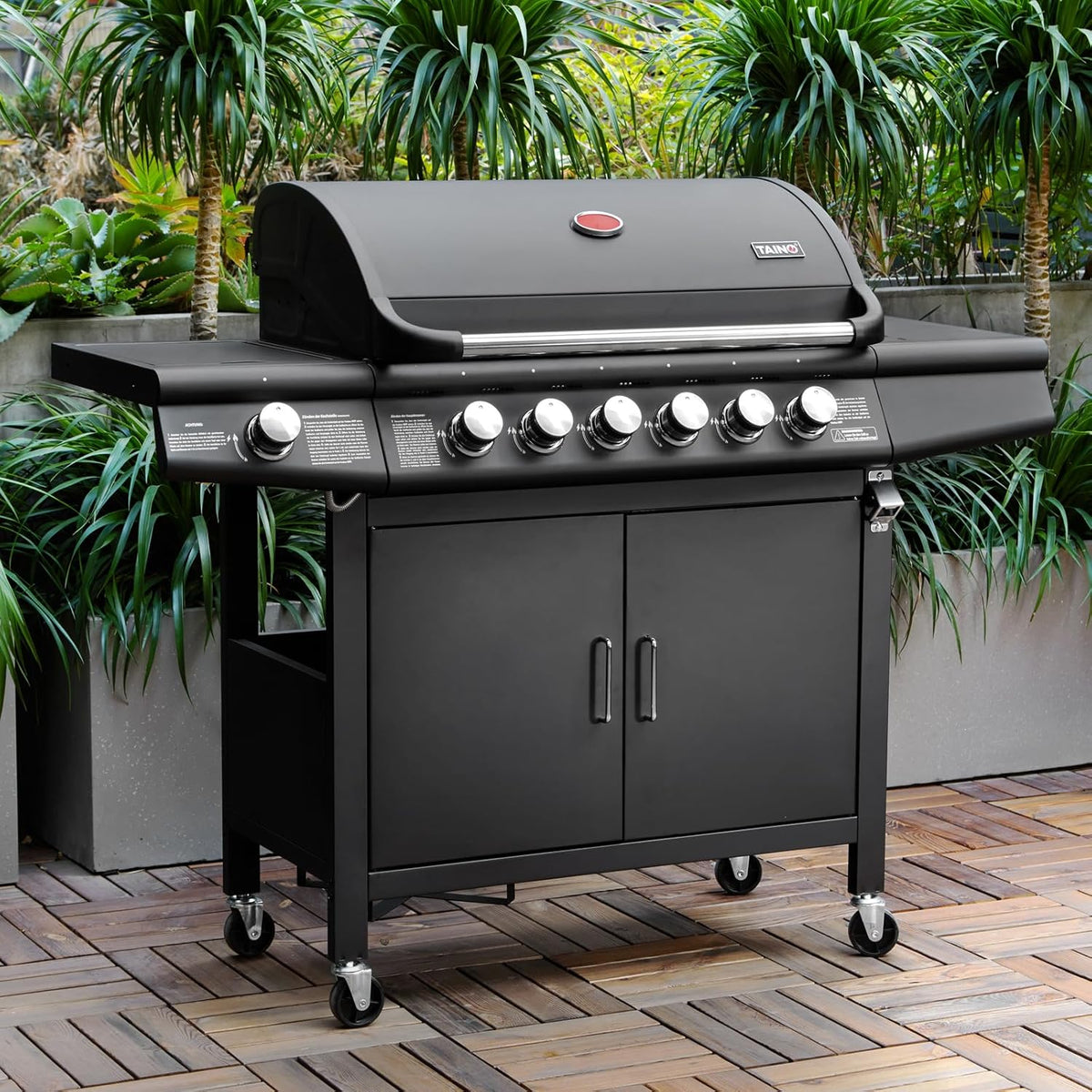 Taino Red 6+1 Gas Barbecue Grill Trolley Stainless Steel Burner Black Optional Accessories - QUORE