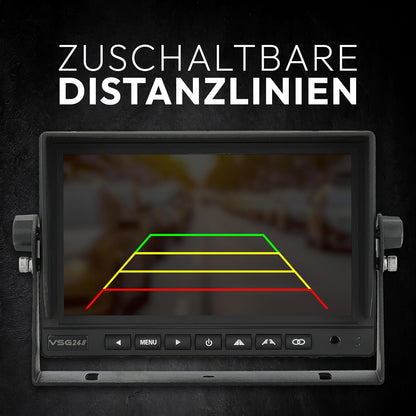 VSG24 24145 – 7" Draadloos PROFI Achteruitrijdsysteem voor RV & Truck, Camera Set, Afstandslijn Display, Nachtzicht, 120° Hoek, 12V, e-Approval, IP68