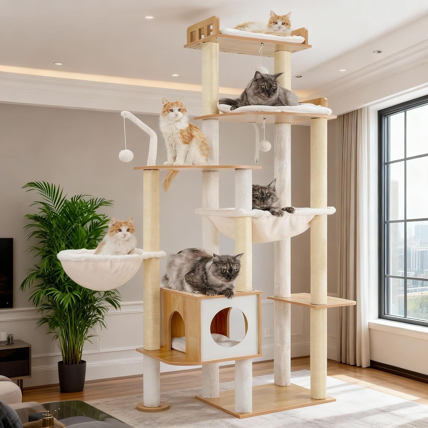 Krabpaal – Kattenboom – Krabmeubel – Klimpaal – Kattenmeubel – Walnootkleur – Duurzaam Sisal – Stabiel Ontwerp - QUORE