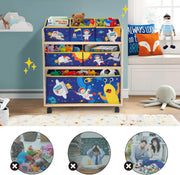 Opbergkast - Speelgoed Opbergbank - Kinderkast - 3-Tier Houten Opbergrek - 6 Afneembare Opbergbakken - met Wielen - Toy Storage - voor Binnen - Speelkamer - 64 x 28 x 60 cm - Blauw