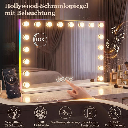Make-up Spiegel – Hollywood Spiegel – Verlichte Spiegel – LED Spiegel – Make-up Vanity Spiegel – 80x60 cm – 18 Dimbare LED-Lampen – 10x Vergroting