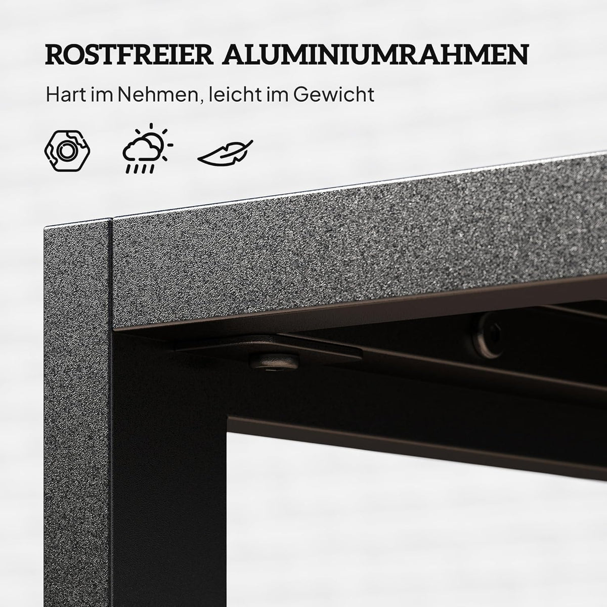 Outsunny Beistelltisch mit Lamellendesign Balkontisch aus Aluminium Kaffeetisch wetterfest Gartentisch pflegeleicht Sofatisch Outdoor Tisch für Balcony Garten Terrasse 90 x 50 x 42 cm Schwarz