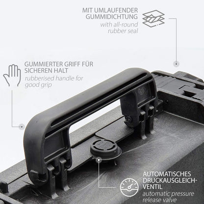 MC-CASES ® Draagkoffer voor maximaal 14 horloges, reiskoffer, waterdicht, afsluitbaar, perfect voor op reis, extreem beschermd, Made in Germany, zwart, ruimte voor 14, zwart., Platz für 14 Uhren,