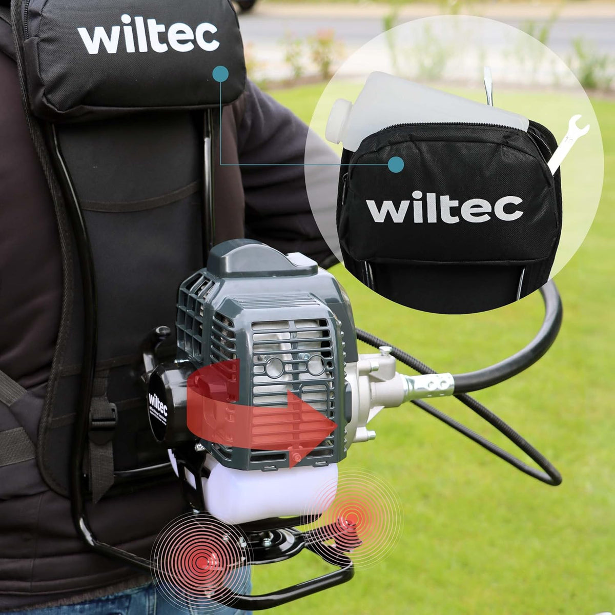 Wiltec 4-in-1 multitool voor tuinonderhoud met 4-takt motor incl. verlengstuk o.a. heggenschaar, snoeischaar