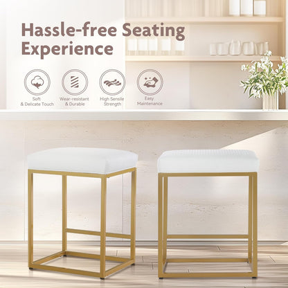 ALPHA HOME Bar Stool Set of 2 with Footrest, Black, Bar Stool without Backrest, PU Leather Bar Stool, Seat Height 61 cm, Bar Chairs, Backless Bar Stool with Thick Cushion and Robust Chrome-Plated