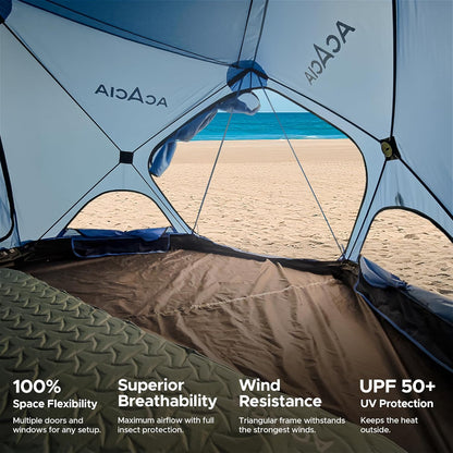 ACACIA Campingtent, pop-up campingtent met 8 ramen en voetafdruk, waterdicht, winddicht, eenvoudige installatie, huftent voor familie, kamperen, wandelen en glamping