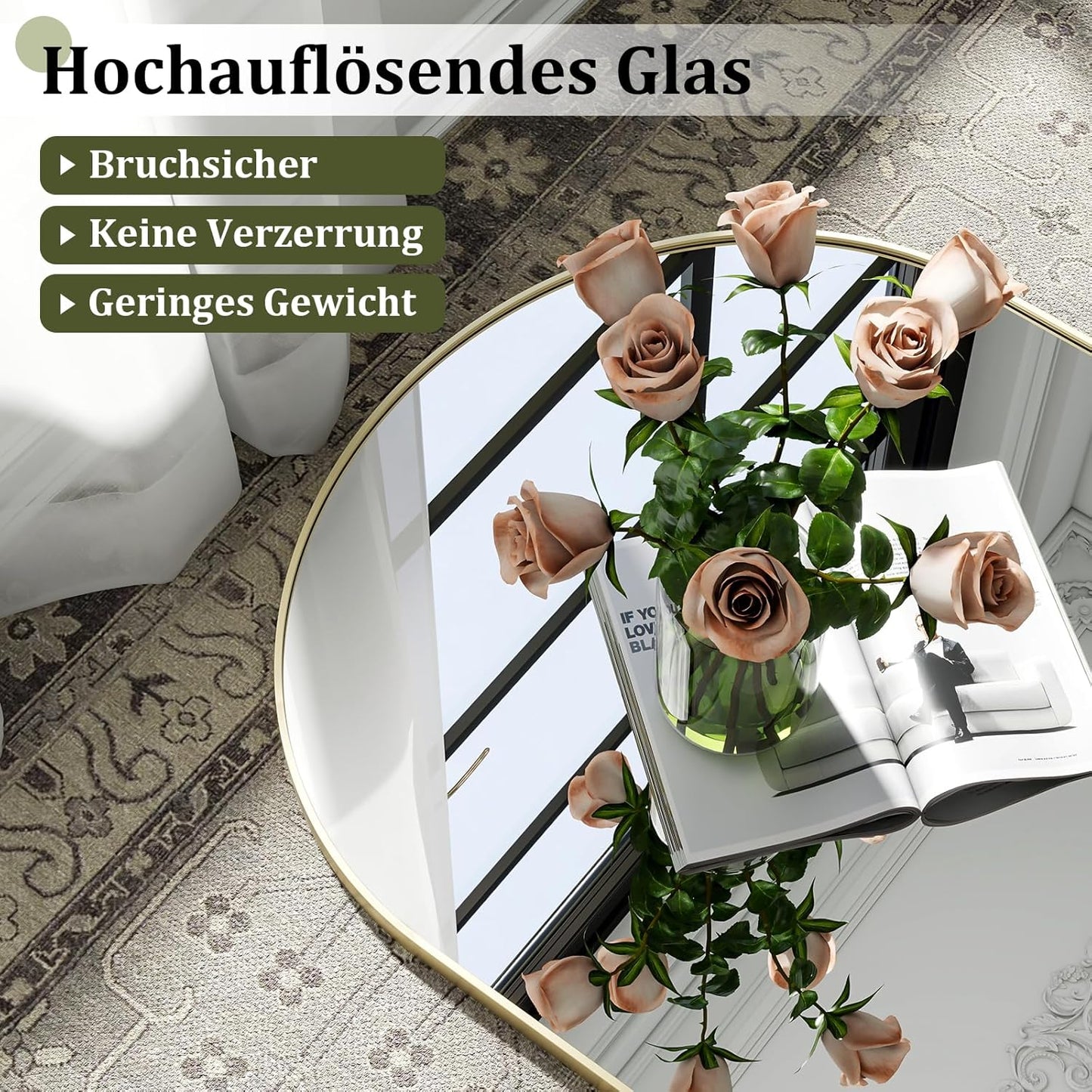 Grote Boogspiegel – Volledige Lengte Spiegel – Staande Spiegel – Wandspiegel – Vloerspiegel – Goud Kleur – 181 x 63 cm – Veiligheidsglas Met HD Reflectie
