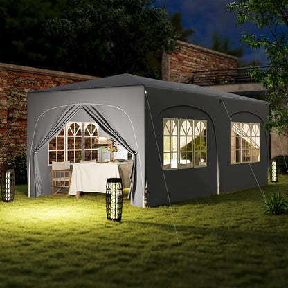 Outsunny Pavillon approx. 3x6m, wasserabweisend Stabil Winterfest Pop-up Faltpavillon, UV Schutz 50+, Faltbar Partyzelt Gartenzelt mit 6 Seitenteilen Tasche Gartenpavillon für Camping Garten, Hellgrau - QUORE