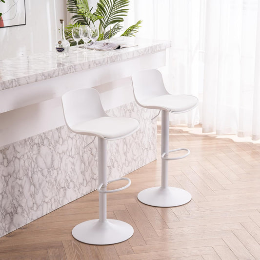 YOUNIKE Barkruk set van 2 wit, in hoogte verstelbare draaibare barstoel met rugleuning, hoge barstoelen als keukenstoel, toonstoel, praktische barkruk voor toonbank, keuken eetkamer
