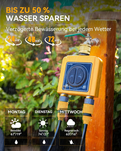 RAINPOINT Irrigatiecomputer, wifi, 2 uitgangen met messing inlaatuitlaat, intelligente watertimer voor tuinslang, regenvertraging/handmatig/app-irrigatie