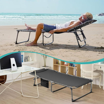 #WEJOY Set van 2 campingligstoelen, zonnebed met zijzak en kussen, draagbaar en licht driepootbed, tot 120 kg, 190 x 59 x 34/37 cm, voor outdoor, reizen, tuin