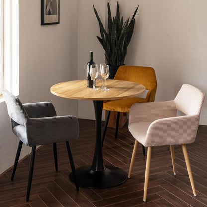 MEUBLE COSY Ronde eettafel voor keuken, woonkamer, kantoor, retrostijl, voor 2-4 personen, metalen frame, eiken + zwart, 80 x 80 x 75 cm