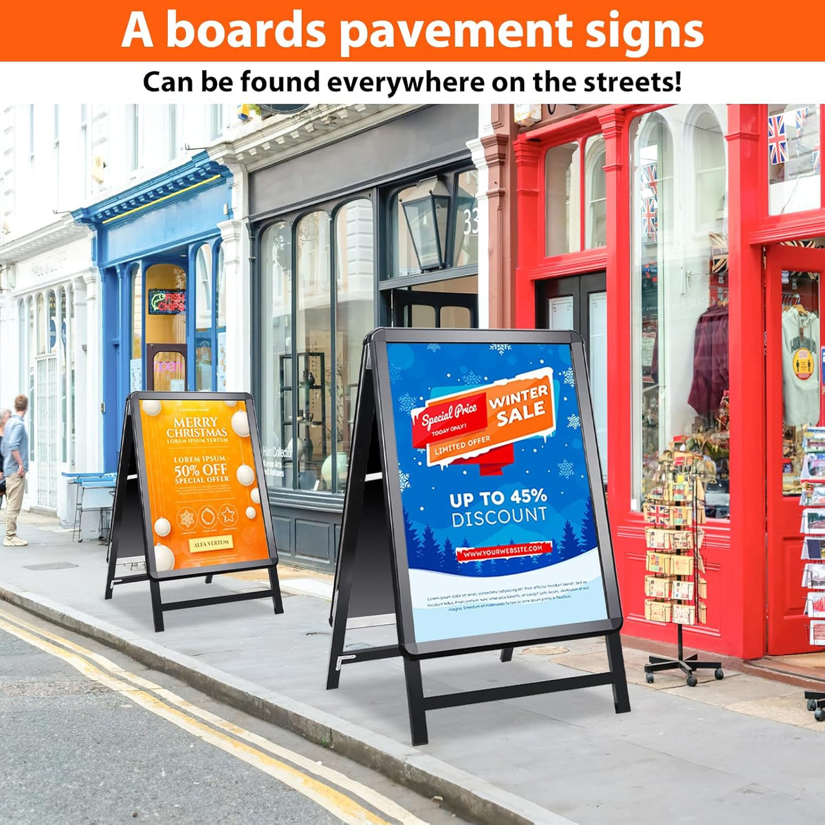 A Board Bestrating Sign Frame - A1 Dubbelzijdig Bestrating Board met Aluminium Snap Frame Sign Stand voor Outdoor Heavy Duty Poster Menu Stand Reclame Display Stand, Zwart